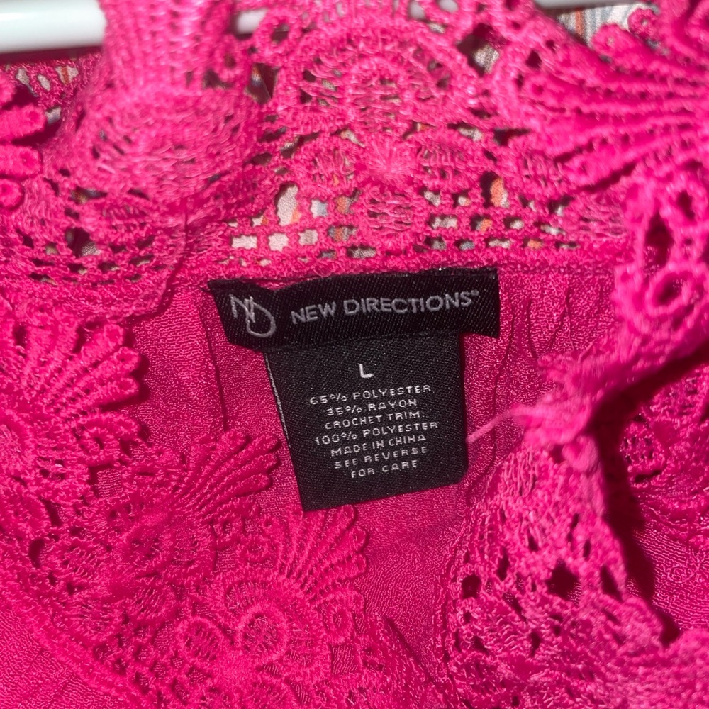 New Directions Fuchsia Lace Trim Blouse